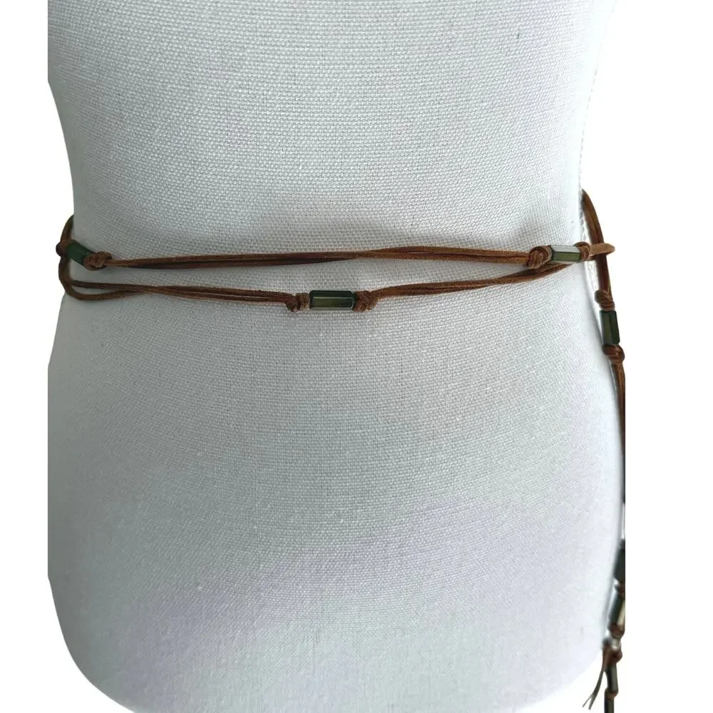Women's brown suede and metal detail/bead belt